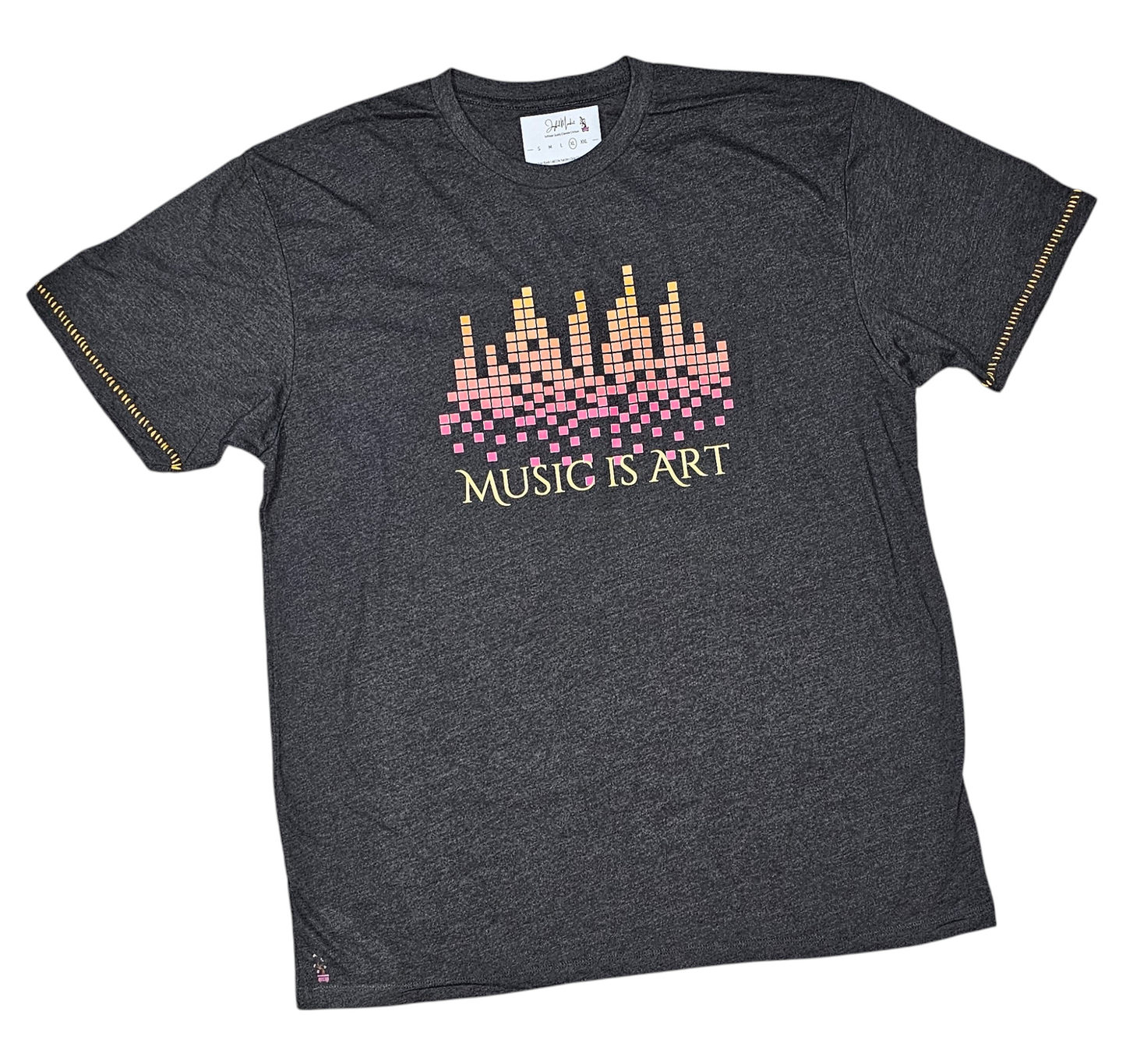 "Music is Art" t-shirt for the music lover woman or man creativity also perfect for a gift, featuring intricate stitching details, adding a touch of texture to a classic design."