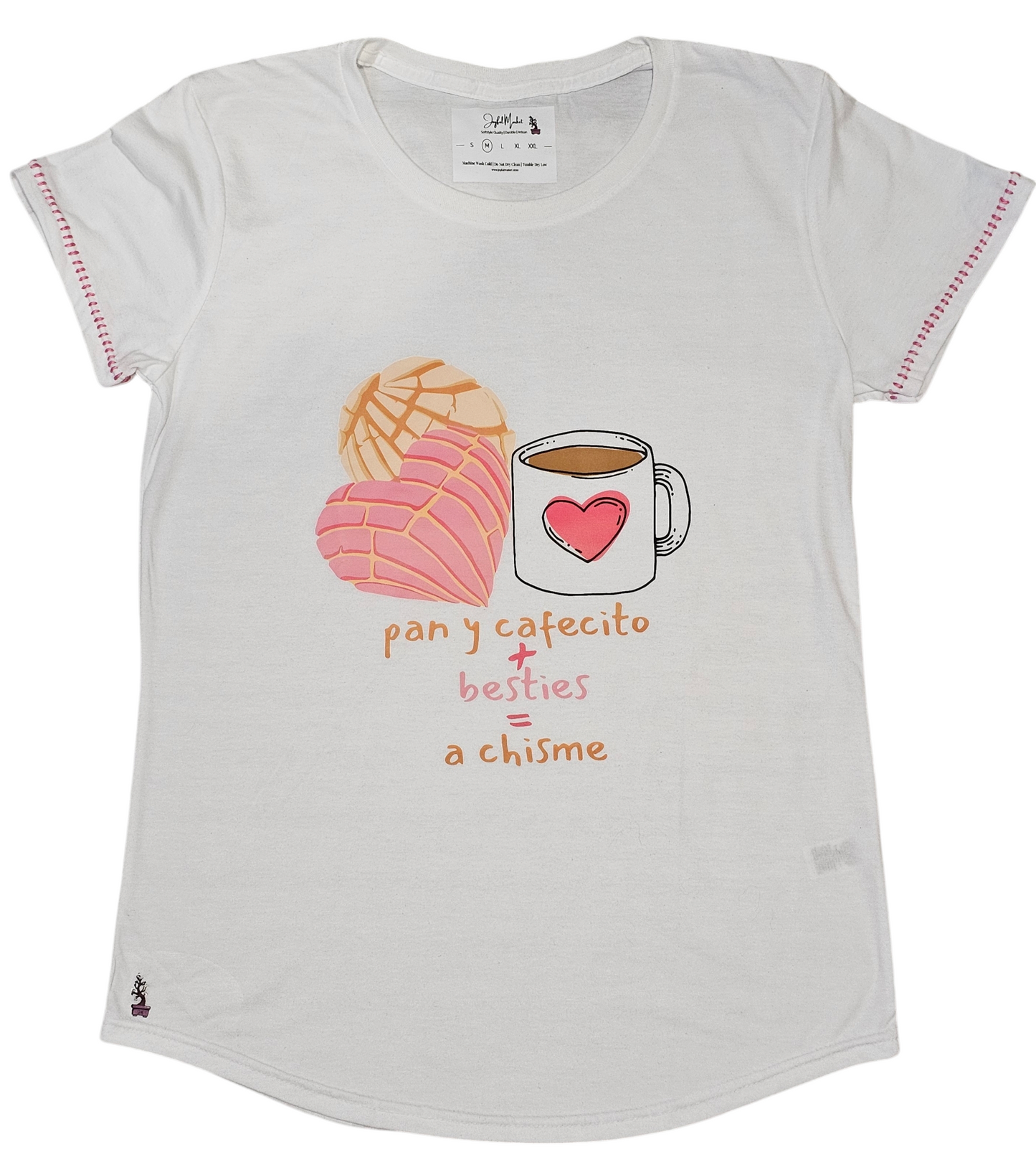 Pan y Cafecito for the besties fitted shirt a unique shirt featuring intricate stitching details, adding a touch of texture to a classic design.