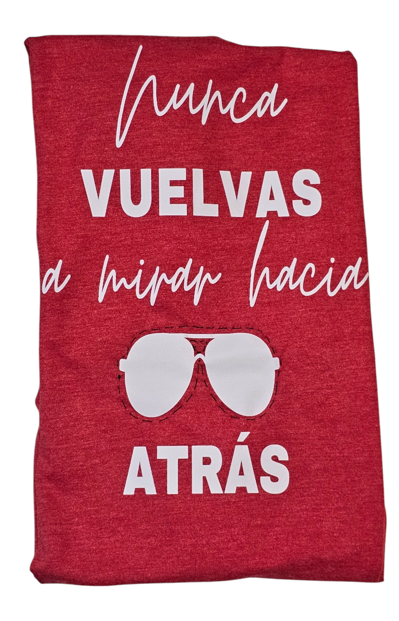 Nunca vuelvas a mirar a hacia atras, woman's fitted shirt great for you or a gift a unique shirt featuring intricate stitching details, adding a touch of texture to a classic design.