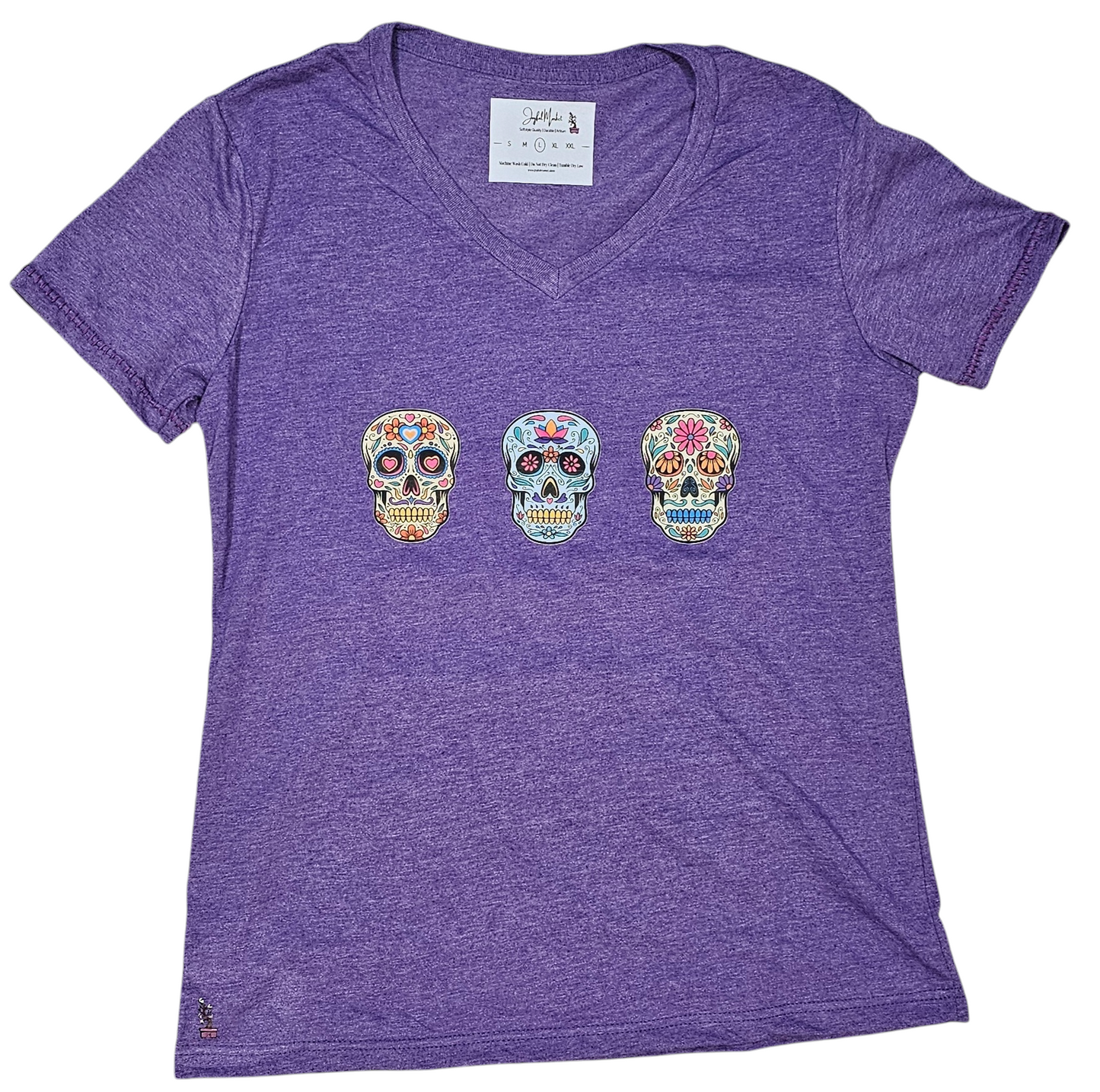 3 Colorful Sugar Calaveras fitted T-Shirt A unique shirt featuring intricate stitching details, adding a touch of texture to a classic design.