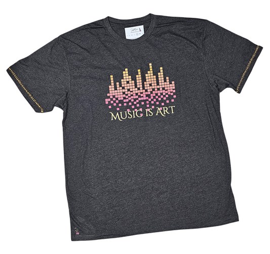 "Music is Art" t-shirt for the music lover woman or man  creativity also perfect for a gift, featuring intricate stitching details, adding a touch of texture to a classic design."