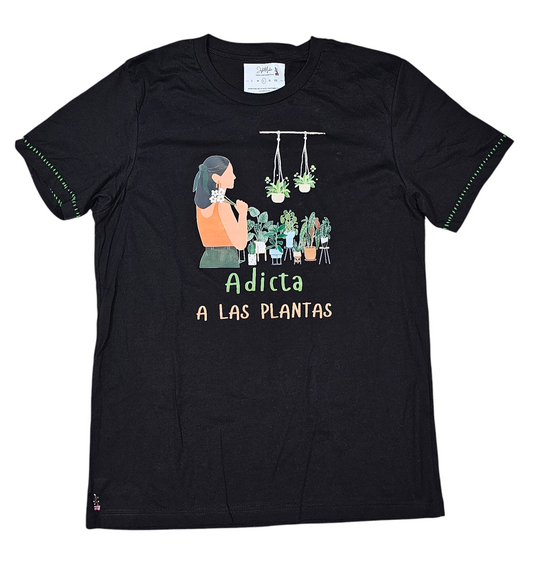 Adicta a las Plantas T -Shirt For The Plant Lady or a the perfect gift. "A unique shirt featuring intricate stitching details, adding a touch of texture to a classic design."