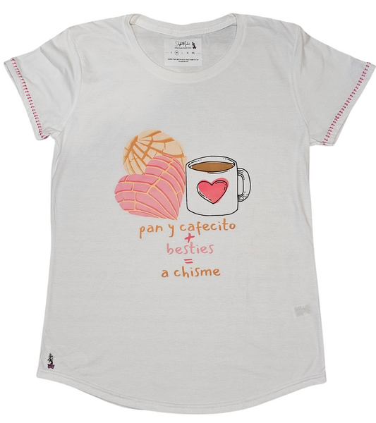 Pan y Cafecito for the besties fitted shirt  a unique shirt featuring intricate stitching details, adding a touch of texture to a classic design.